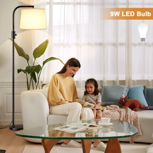 Ambimall Arc Floor Lamp, Rotary Switch, Linen Shade