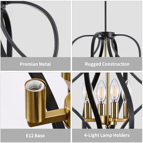 18" Black and Gold 4-Light Geometric Chandelier