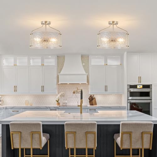 Semi Flush Mount Ceiling Light Fixture Glass Drum Chandelier Entryway