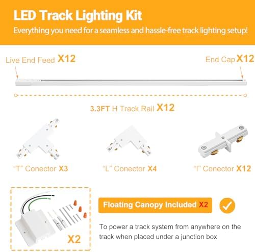 40FT H Track Lighting Rails Kit, White