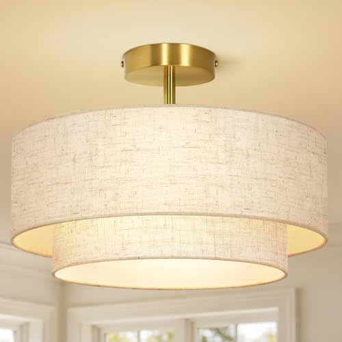 OUTON 16 Inch 3-Light Double Drum Semi Flush Mount Ceiling Light