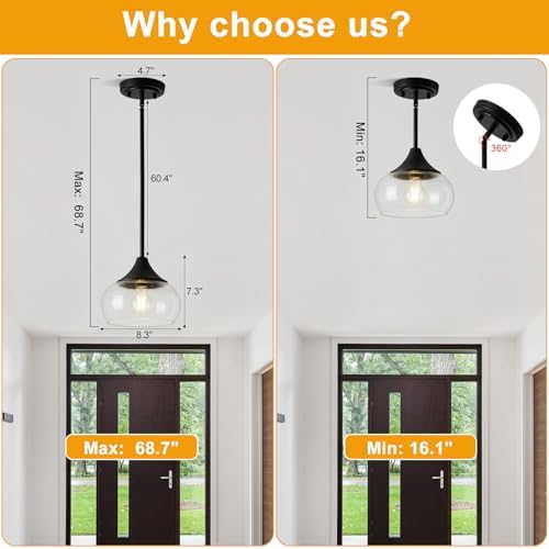 Black Pendant Light with 8.5-Inch Clear Glass Shade