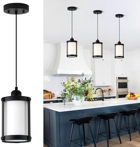 Matte Black Pendant Light, Milk Glass, 1-Light