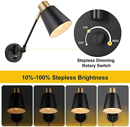 ENCOMLI Black Brass Swing Arm Wall Sconces, Set of Two