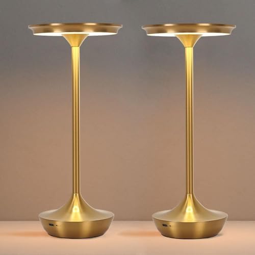 EJQ Rechargeable Cordless LED Table Lamps, Set of 2, Gold
