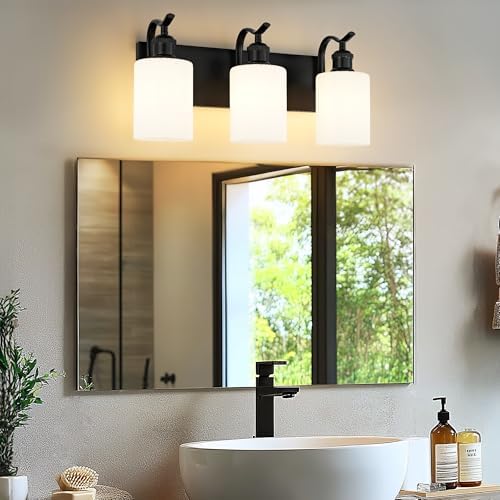 3-Light 19 Inch Bathroom Vanity Light, Black