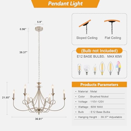 Modern Brushed Nickel 6-Light Candle Chandelier