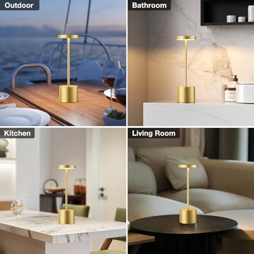 Light Gold Cordless Rechargeable Table Lamp, 4000mAh Battery
