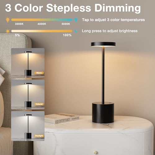 Cordless Rechargeable Table Lamp, Black, 2 Pack