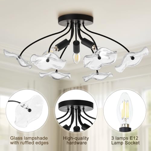 3-Light Modern Black Semi Flush Mount Ceiling Light Fixture