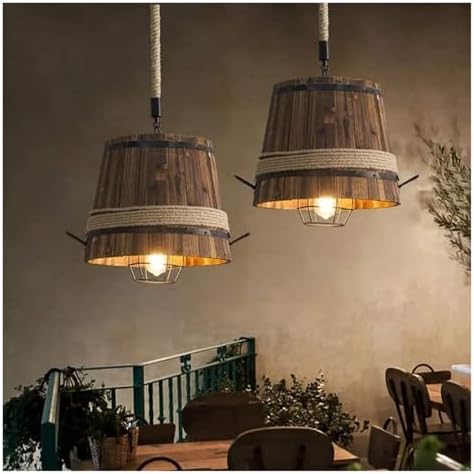 Modern Industrial Wood and Metal Pendant Light