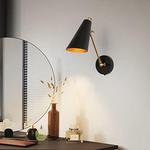 ZEVNI Modern Swing Arm Wall Lamp, Black