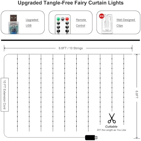 Fairy Curtain Lights, 6.6FTx6.6FT Cool White USB