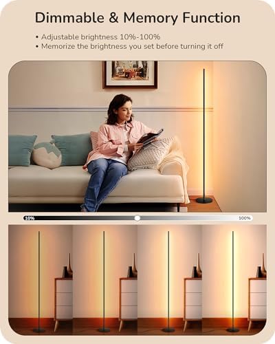 EDISHINE 59.84" LED Corner Floor Lamp, Black