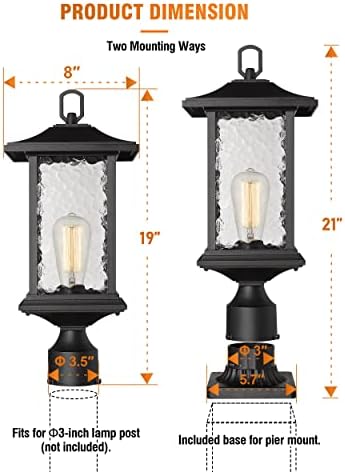 Beionxii 21-Inch Black Outdoor Post Light