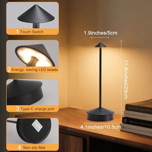 EJQ 2 Pack Cordless LED Table Lamps, Black