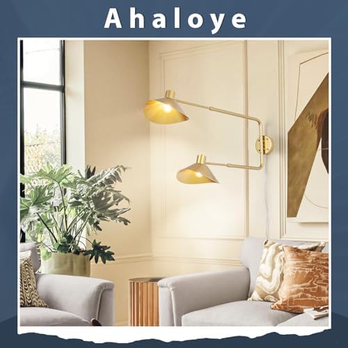 Gold 2-Light Plug-In Swing Arm Wall Sconce