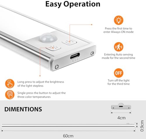 24IN Ultra Long Slim Under Cabinet Lighting, 106 LED 5000mAh 3 Color