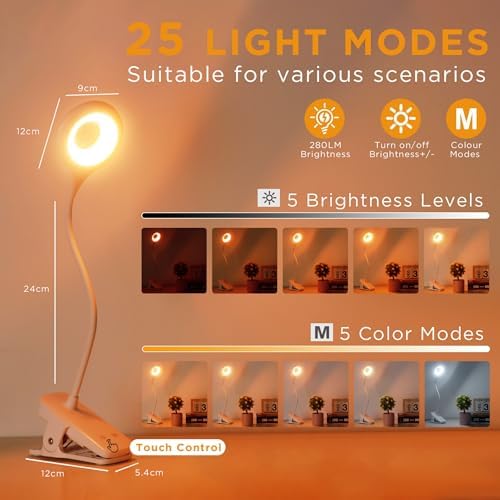 Akynite Rechargeable Clip-On LED Desk Lamp, 5 Colors