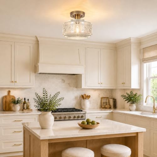 DSMJFU Brass Glass Semi Flush Mount Ceiling Light