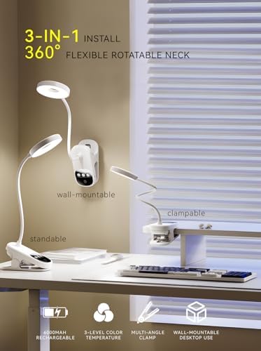 6000mAh Rechargeable Wireless Clip-On Reading Lamp