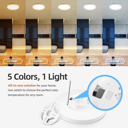 ECOELER 9 Inch Flush Mount Ceiling Light, 5 Color Temperatures