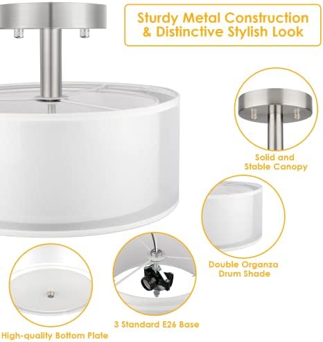 3-Light Drum Semi Flush Mount Ceiling Light