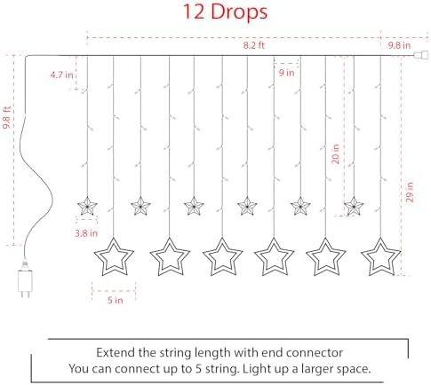 Star Curtain Lights, 9ft 138 LED Warm White