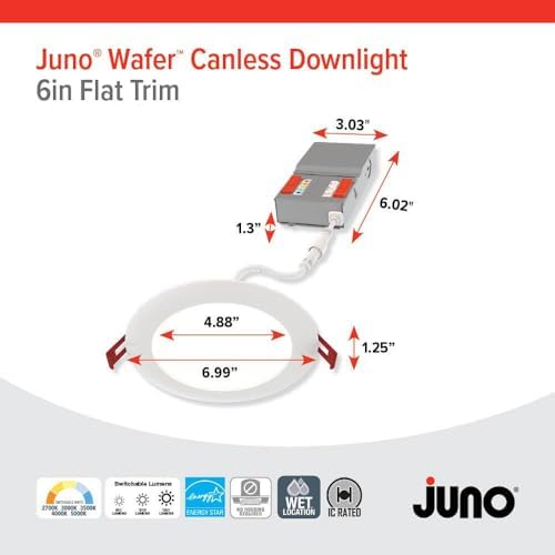 Juno 6-Inch Round Baffle Wafer LED Downlight, 1 Pack