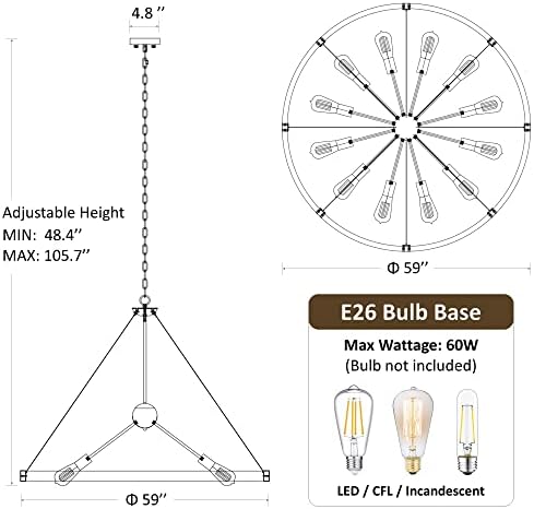 Klgxnrd 59'' 12-Light Wagon Wheel Chandelier