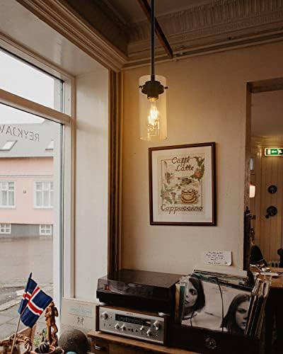 EAPUDUN Industrial Pendant Light, Clear Glass Shade, E26 Base