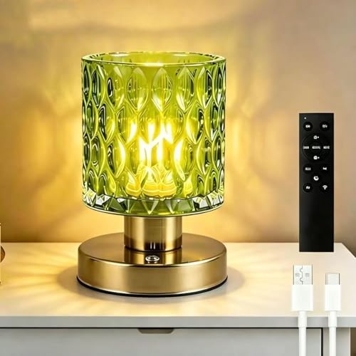 Cordless Rechargeable Glass Table Lamp, Jade Green