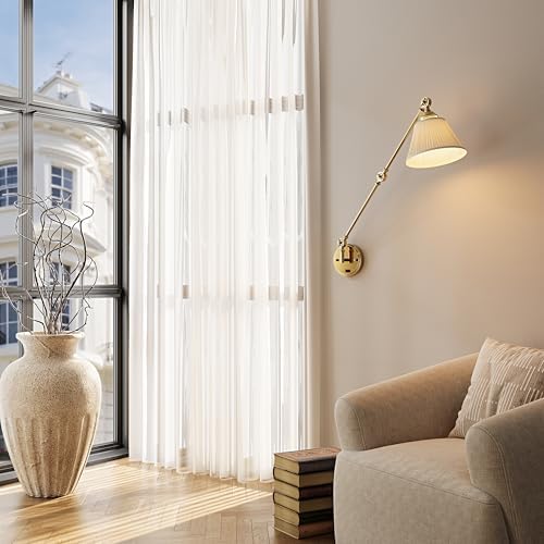 Gold Plug-in Swing Arm Wall Sconces, 2 Pack