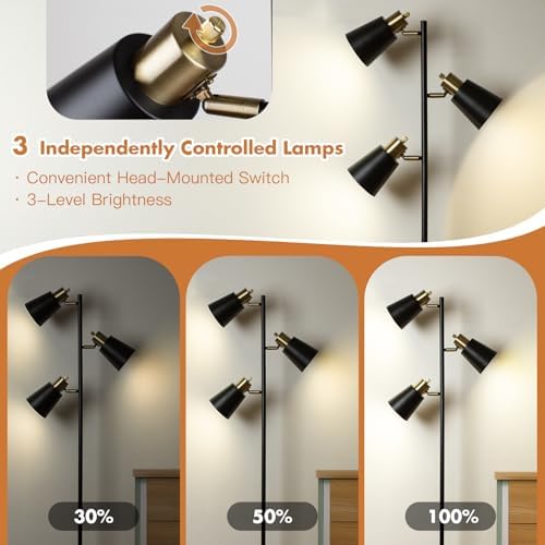 LALISU Industrial 3-Light Tree Floor Lamp