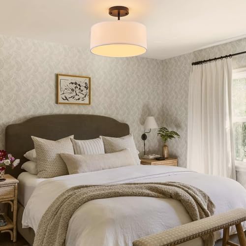 Bargeni 13" Black Drum Semi Flush Mount Ceiling Light