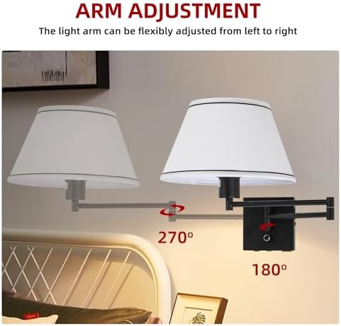 17" Swing Arm Wall Lamp, White Fabric Shade