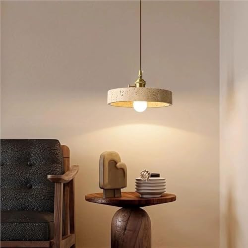 Natural Travertine Brushed Brass Pendant Light