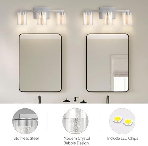 3-Light Brushed Nickel LED Bathroom Vanity Light