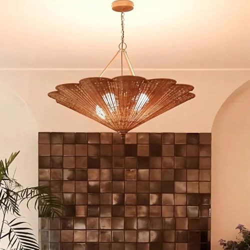 Large 3-Light Boho Rattan Chandelier