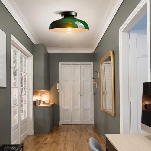 DIRYZON Industrial Green Semi Flush Mount Ceiling Light, 12-Inch