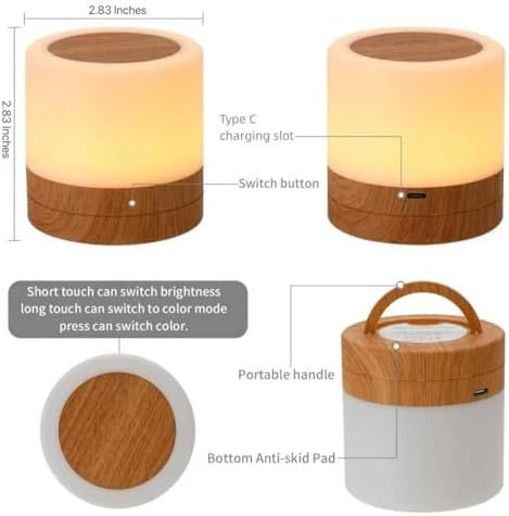 Nursery Night Light, USB Rechargeable Table Lamp, Brown