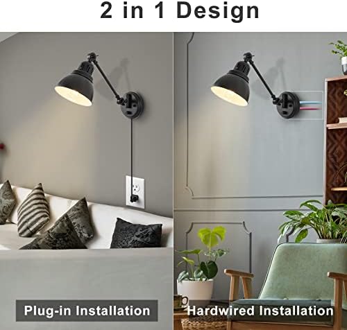 GOODATE Dimmable Plug-in Swing Arm Wall Sconce, Black