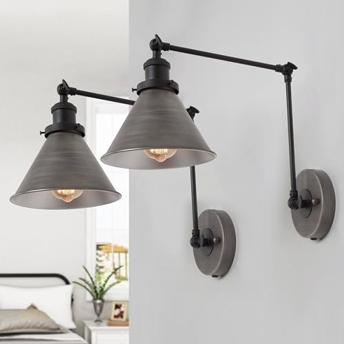 LALUZ Adjustable Swing Arm Wall Sconces, 2 Pack