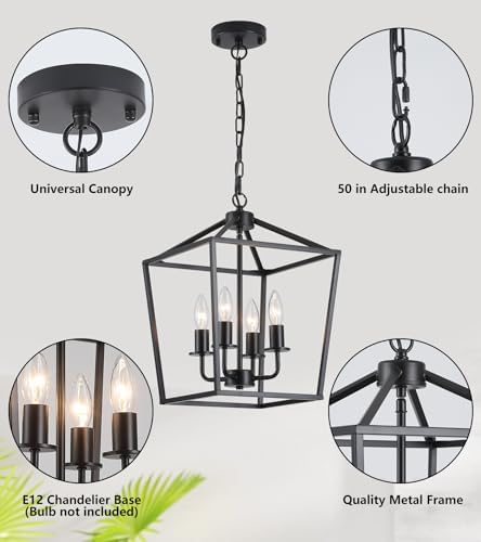 AMZASA Black Industrial 4-Light Lantern Chandelier