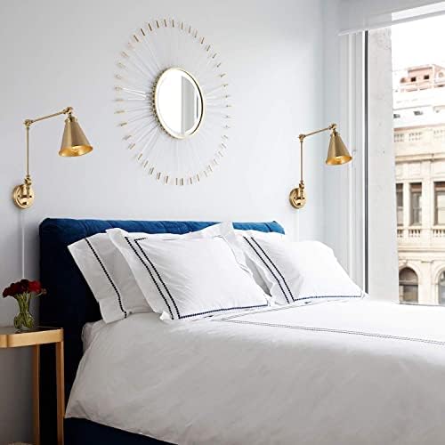 WINGBO Brass Swing Arm Wall Sconces, Set of 2