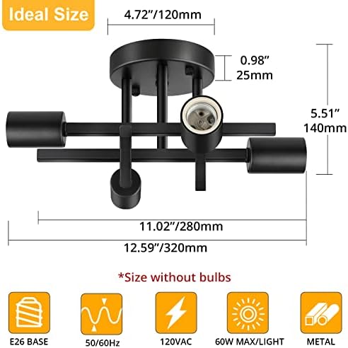 SunRider Industrial 4-Light Semi Flush Mount Ceiling Light, Matte