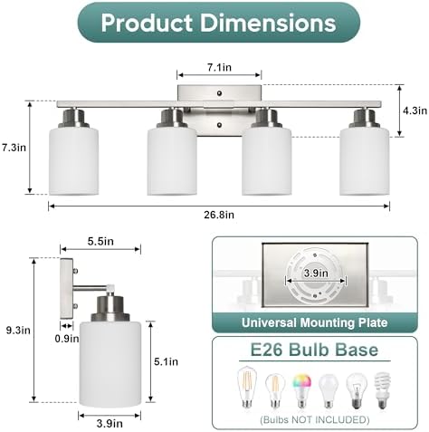 Ascher 4-Light Bathroom Vanity Light, Brushed Nickel
