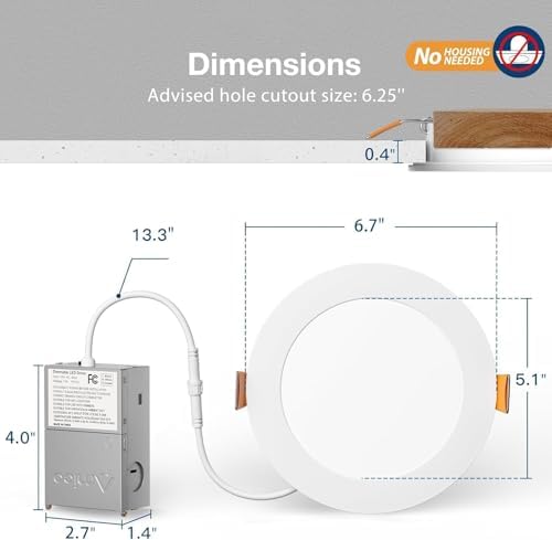 Amico 4 Pack 6 Inch Ultra-Thin LED Recessed Ceiling Light