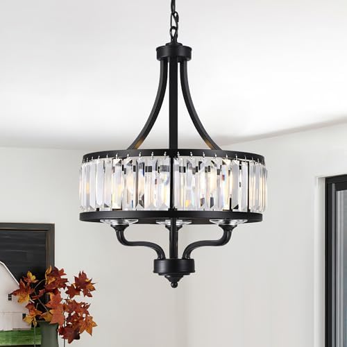 15.75" Modern Black Crystal Chandelier, 3-Light