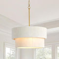 Large Coastal White Linen Drum Light Fixture